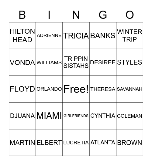 TRIPPIN SISTAHS Bingo Card