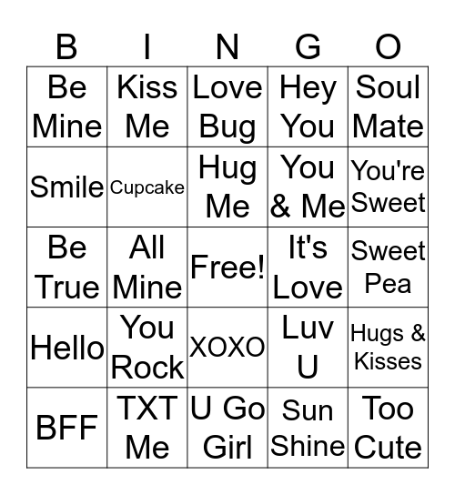 Sweet Hearts  Bingo Card