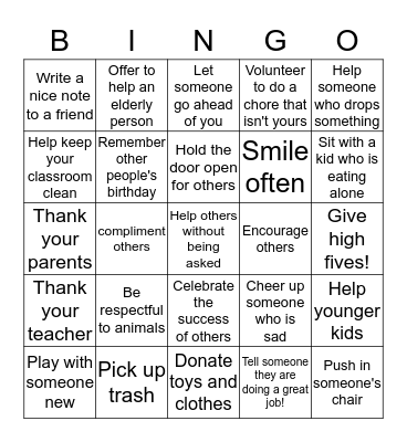 Be Kind-Kindness Counts! Bingo Card