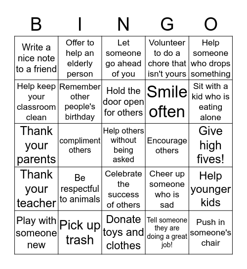Be Kind-Kindness Counts! Bingo Card