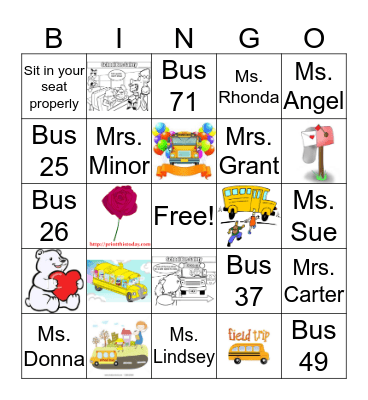 Valentine Bus Bingo Card