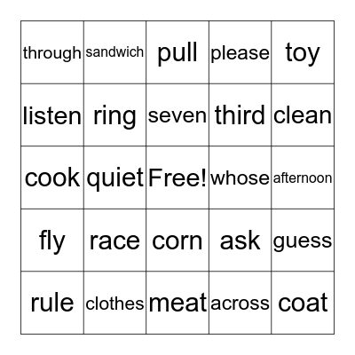 Level 2 /  Set 5 Bingo Card
