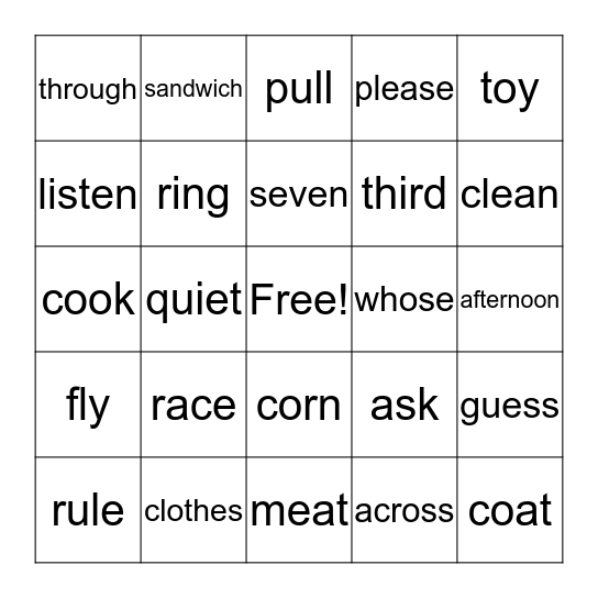 Level 2 /  Set 5 Bingo Card