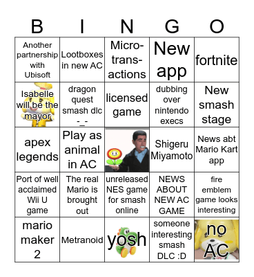 Nintendo Direct 2/13 Bingo Card