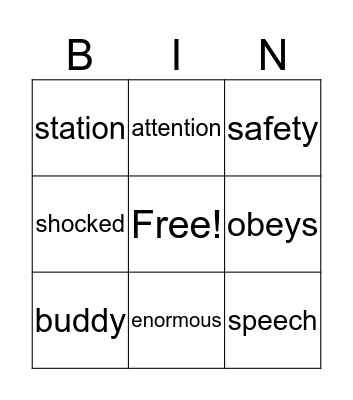 Vocabulary Bingo Card