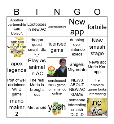 Nintendo Direct 2/13 Bingo Card