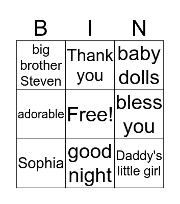 Rachel's 2nd Birthday Bingo Card