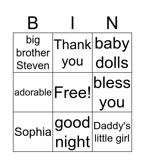 Rachel's 2nd Birthday Bingo Card