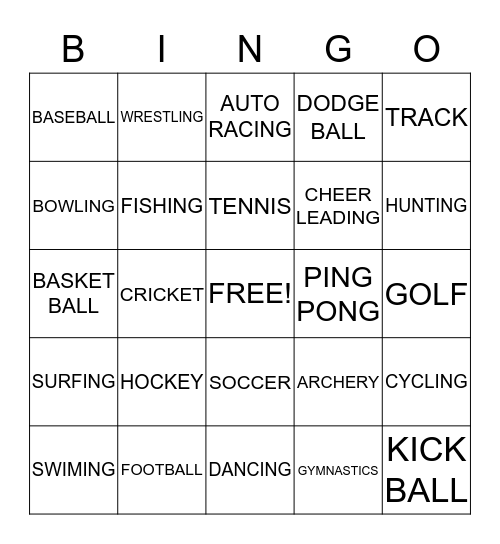 SPORTS Bingo Card