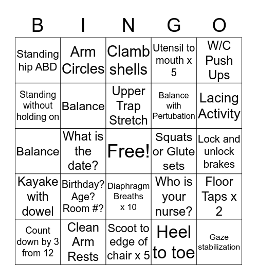 Rehab Bingo Card