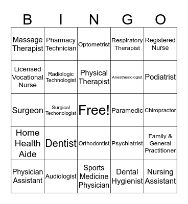 Health Science Career Cluster Bingo Card