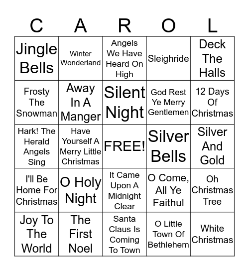 Christmas Carol Shout Out Bingo Card