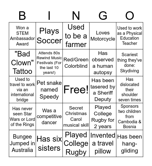 People Bingo Card