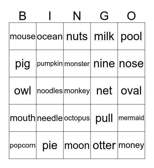 Mm, Nn, Oo, Pp Bingo Card