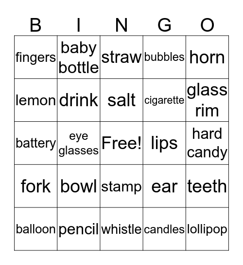 things you can lick, suck or blow Bingo Card