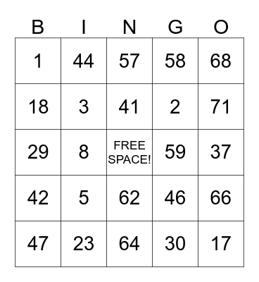 Fry's Bingo Card