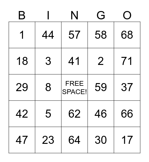 Fry's Bingo Card