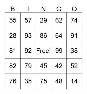 Place Value BINGO Card