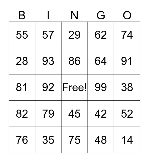 Place Value BINGO Card