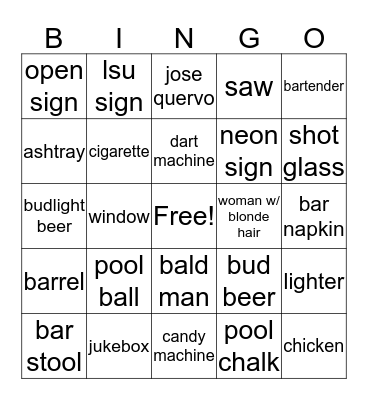 things in my bar Bingo Card