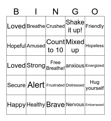 Feelings Bingo Card