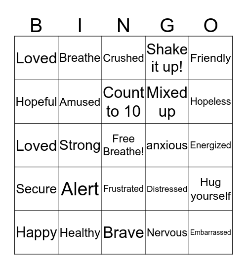 Feelings Bingo Card