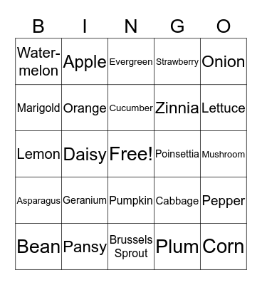 Garden Month Bingo Card