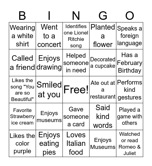 Interactive Valentine Bingo Card