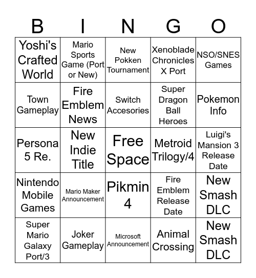 Nintendo Direct 2.13.2019 Bingo Card