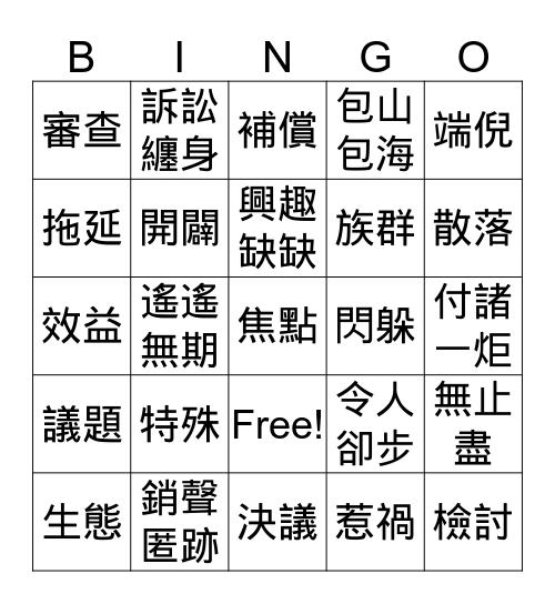 環評賓果1 Bingo Card