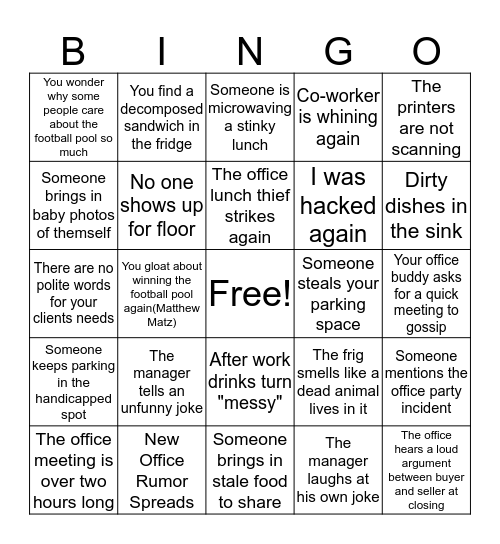 REAL ESTATE OFFICE BINGO Card