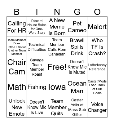 Team Tuesday Bingo Card