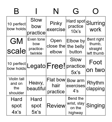 Emery’s Bingo Card