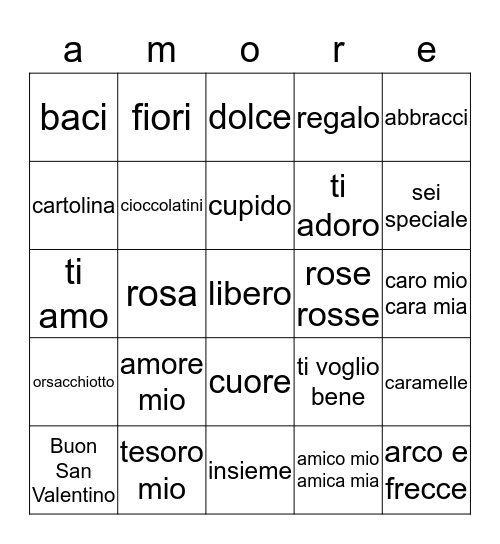 La Festa di San Valentino Bingo Card