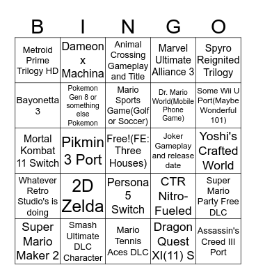 Nintendo Direct Feb. 13 2019 Bingo Card