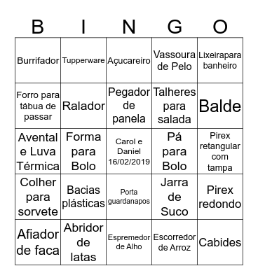 Chá de Panela Carol e Daniel Bingo Card