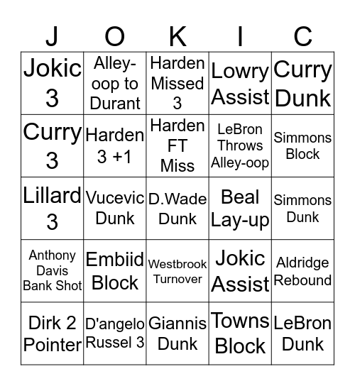 NBA ALL STAR - JOKIC Bingo Card