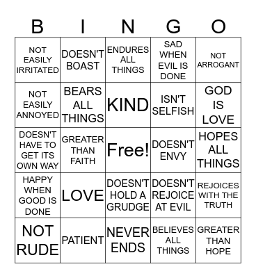 1 CORINTHIANS 13 BINGO Card