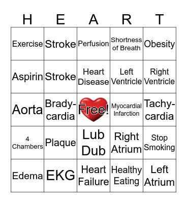 Have A Healthy Heart Bingo Card