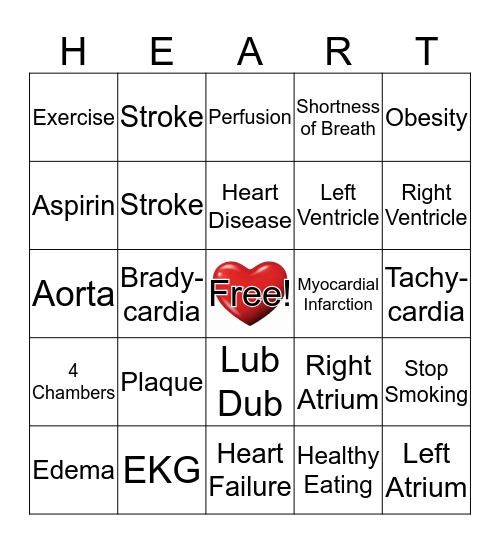 Have A Healthy Heart Bingo Card