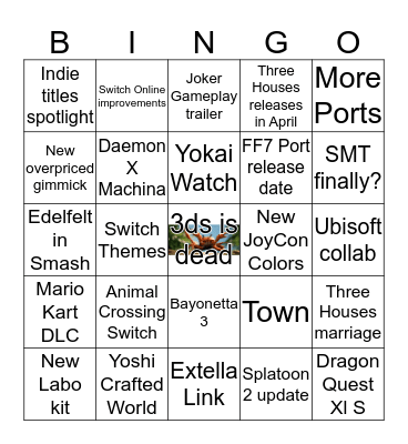 Nintendo Direct Bingo Card