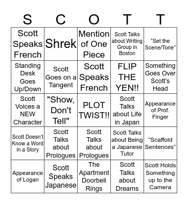 Scott Bingo for Feb. 14, 2019 Valentine's Day Stream! Bingo Card