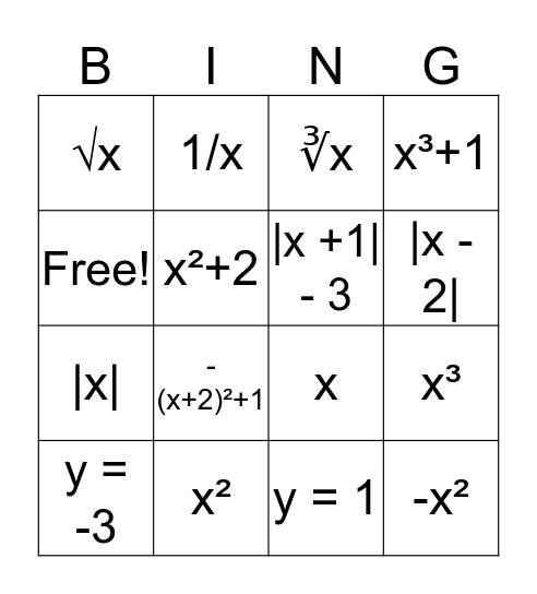 Library of Functions Bingo Card