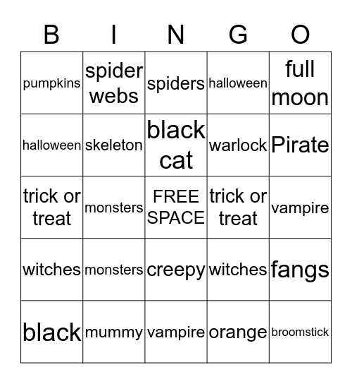 Halloween BINGO Card