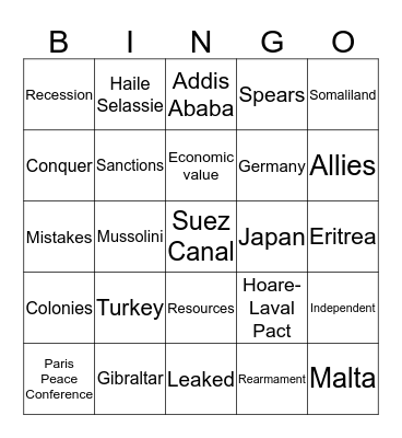 Abyssinia Bingo Card