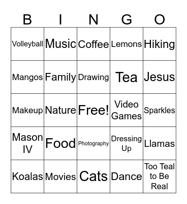 Things We Love <3 Bingo Card