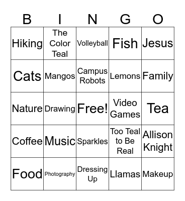 Things We Love <3 Bingo Card