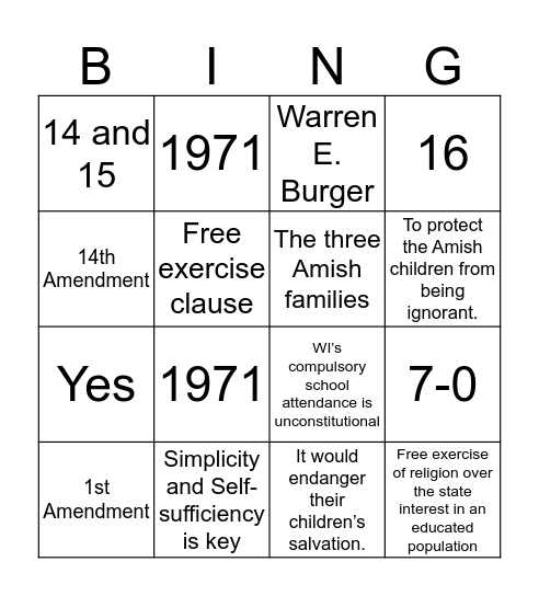 Yoder v. Wisconsin Bingo Card