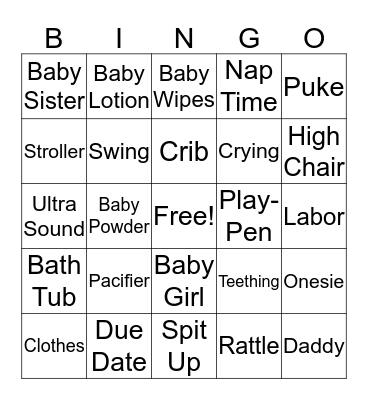 Britt's Baby Shower Bingo  Bingo Card