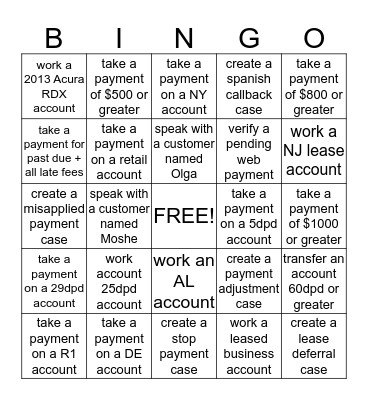 Dialer Bingo  Bingo Card